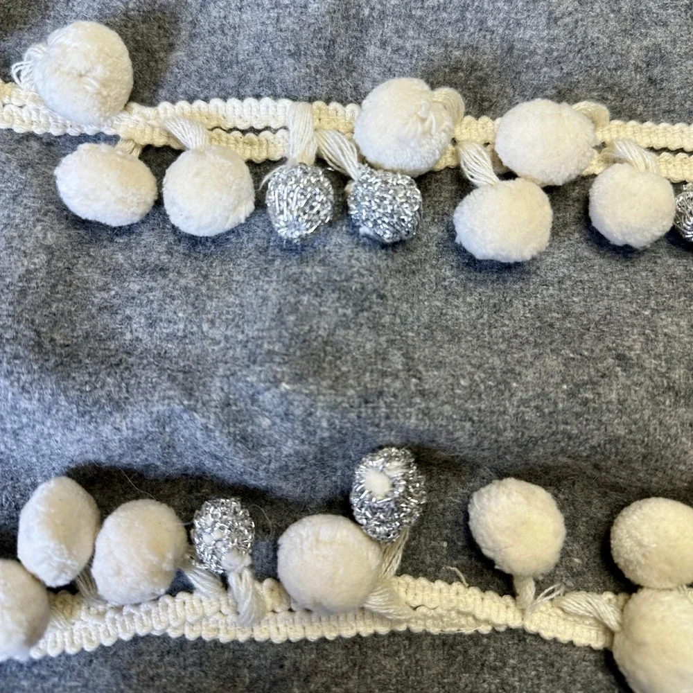 2‎ Pottery Barn Grey Wool Pillow Covers Cream Silver Pom Pom Design 18